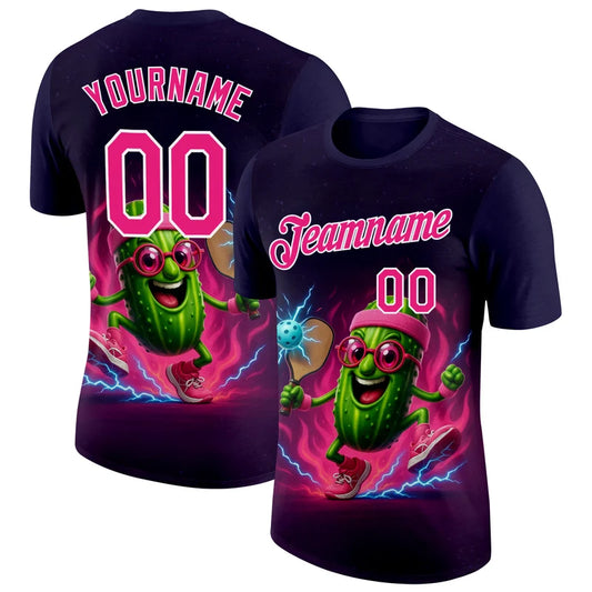 Maxcorners Funny Pickle Mascot Lightning Fire Court Glow Jersey Personalized Name 3D Unisex Shirt