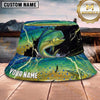 Maxcorners Fishing Red White Blue Flag Fishing Design with Splash Personalized Name 3D Bucket Hat (13 Fish Species)