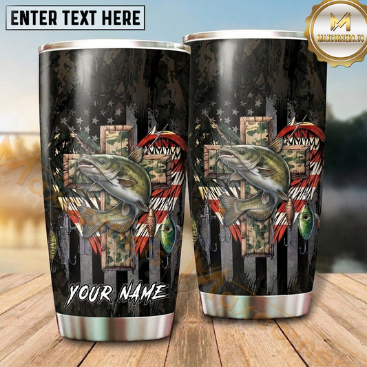 Maxcorners Fishing Tumbler Rustic Vintage Lure Collage Design Personalized Name Tumbler (13 Species)