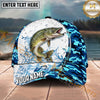 Maxcorners Fishing White Blue Camo Circle Splash Personalized Name 3D Cap (12 Fish Species)