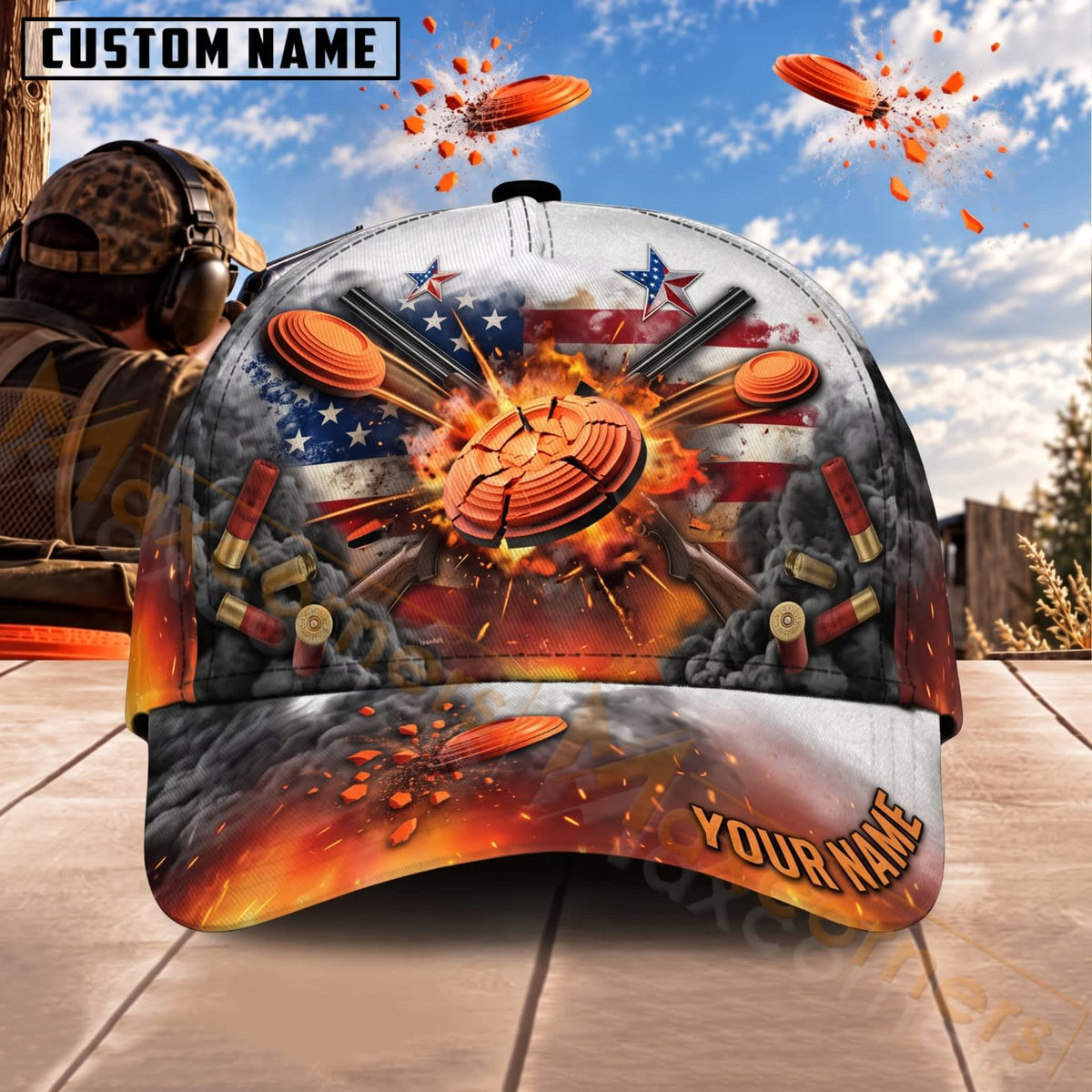 Maxcorners Trap & Skeet Shooting Explosive Fire Clay Targets Personalized Name 3D Cap