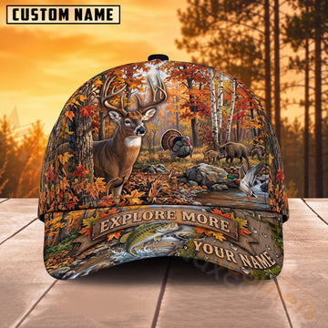 Maxcorners Deer Hunting Autumn Forest Explore More Personalized Name 3D Cap