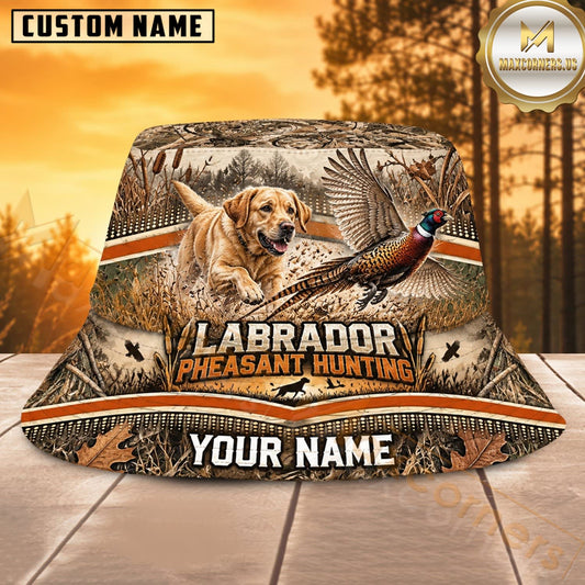 Maxcorners Labrador Pheasant Hunting Vintage Prairie Personalized Name 3D Bucket Hat