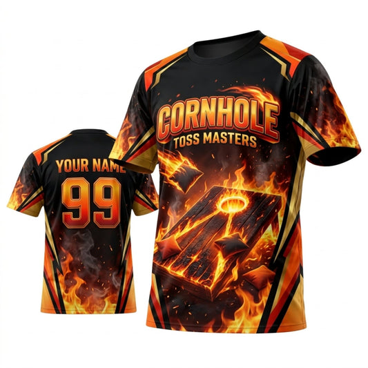 Maxcorners Cornhole Fire Monster Flaming Orange Personalized Name 3D Unisex Shirt