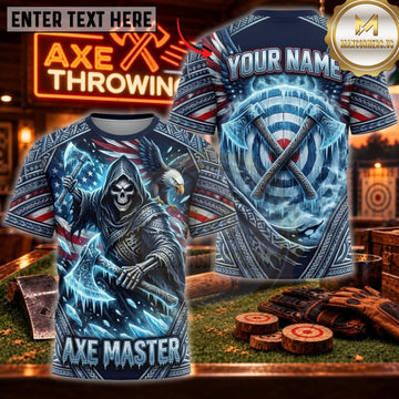 Maxcorners Axe Throwing Frozen Grim Reaper Axe Master Personalized Name 3D Unisex Shirt