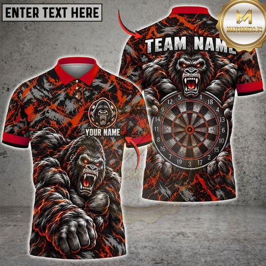 Maxcorners Darts Roaring Gorilla Mascot Fist Target Board Camo Pattern Graphic Multicolor Customized Name, Team Name 3D Shirts