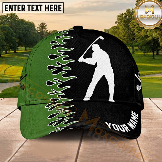 Maxcorners Golf Golfer Silhouette Flame Pattern Personalized Name 3D Classic Cap