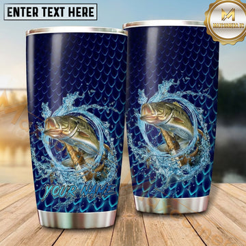 Maxcorners Fishing Tumbler Deep Navy Scale Texture Design Personalized Name Tumbler (13 Species)