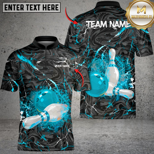 Maxcorners Bowling Swirling Marbled Pattern Vibrant Veins Multicolor Customized Name, Team Name 3D Shirts
