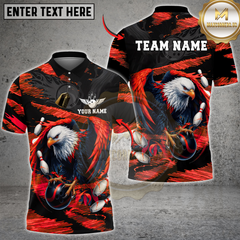 Maxcorners Bald Eagle With Bowling Multicolor Customized Name, Team Name 3D Shirts