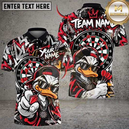 Maxcorners Darts Streetwear Duck Mascot Cap Sunglasses Throwing Dart Target Board Graphic Multicolor Customized Name, Team Name 3D Shirts