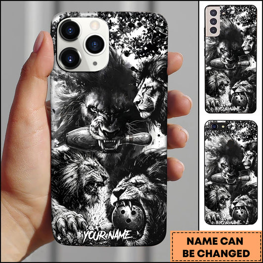Maxcorners Bowling Black & White Majestic Lions Personalized Name 3D Phone Case