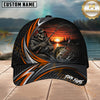 Maxcorners Fishing Skull Angler Orange Wave Personalized 3D Cap