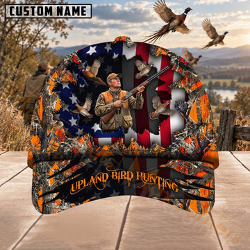 Maxcorners Upland Bird Hunting American Flag Hunter & Pheasants Personalized Name 3D Cap