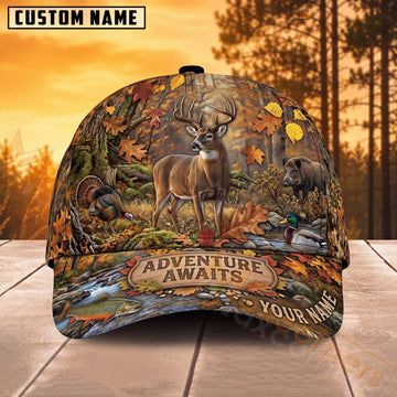Maxcorners Deer Hunting Woodland Adventure Awaits Personalized Name 3D Cap