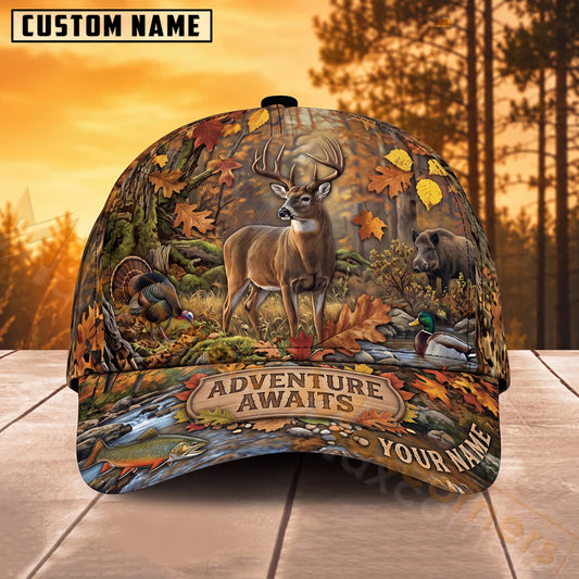 Maxcorners Deer Hunting Woodland Adventure Awaits Personalized Name 3D Cap