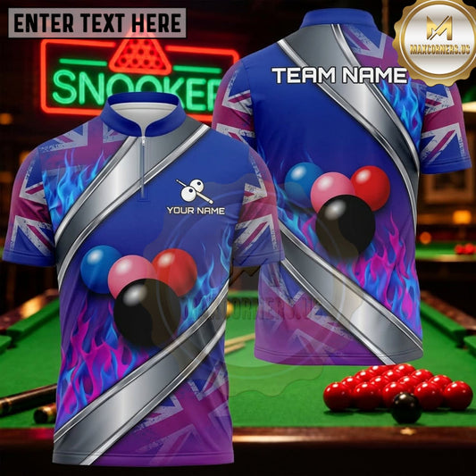 Maxcorners Snooker Electric Blue Purple Union Jack Diagonal Personalized Name 3D Unisex Shirt
