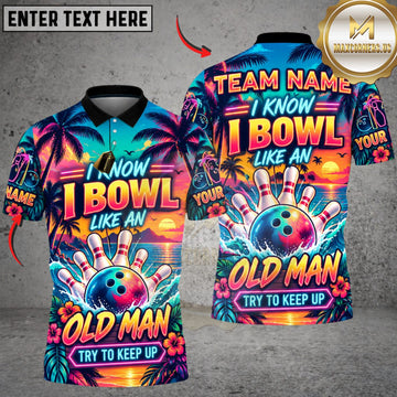 Maxcorners Bowling I Know I Bowl Like An Old Man Tropical Sunset Personalized Name 3D Unisex Shirt