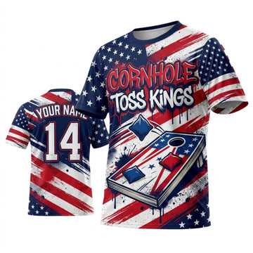 Maxcorners Cornhole Toss Kings American Flag Personalized Name 3D Unisex Shirt
