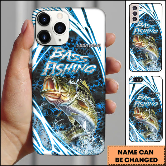Maxcorners Bass Fishing Blue Hexagon Water Splash Personalized Name 3D Phone Case