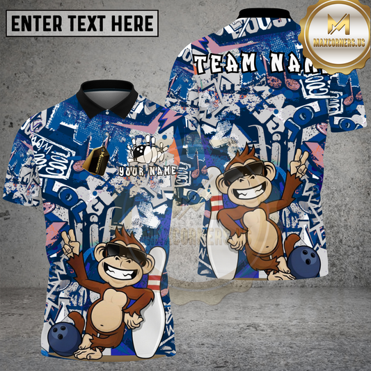 Maxcorners Bowling Monkey Cool Pop Art Multicolor Options Personalized Name, Team Name 3D Shirt (4 Colors)
