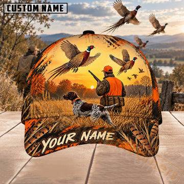 Maxcorners Upland Bird Hunting Golden Sunset Pheasant Dog Scene Personalized Name 3D Cap