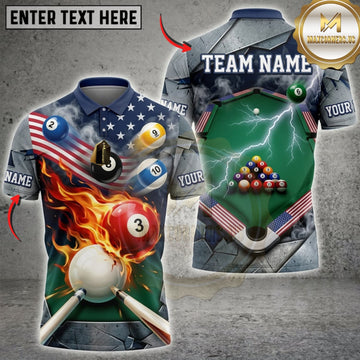 Maxcorners Billiards American Flag Colorful Pool Balls And Green Pool Table Personalized Name 3D Unisex Shirt