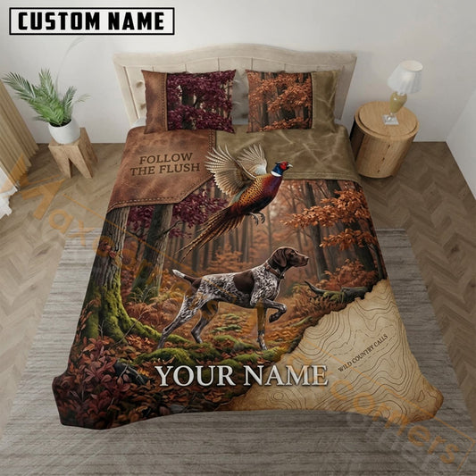 Maxcorners Pheasant Hunting Vintage Woodland Patchwork Bedding Set 3D Print Custom Name