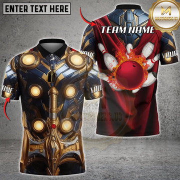 Maxcorners Bowling Black Gold Mechanical Armor Red Bowling Ball Personalized Name 3D Unisex Shirt