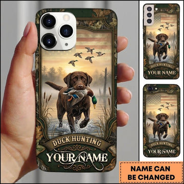 Maxcorners Duck Hunting Chocolate Labrador Retriever Golden Marsh Retrieval Personalized Name 3D Phone Case