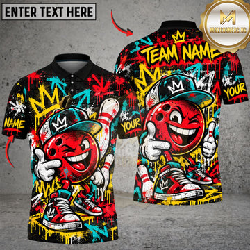 Maxcorners Bowling Funny Red Bowling Ball King Cartoon Personalized Name 3D Unisex Shirt