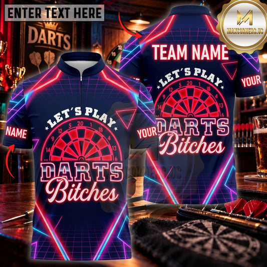 Maxcorners Darts Darts And Bitches Neon Pink Purple Graphic Personalized Name 3D Unisex Shirt