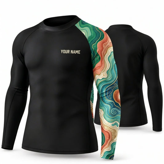 Maxcorners Personalized Nature Tattoo Black Shirt with Green Orange Botanical Sleeve 3D All Over Printed Shirts, Best Gifts for Nature Lovers