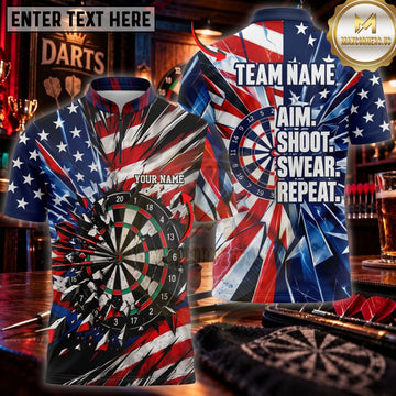 Maxcorners Darts & American Flag Dartboard Eagle Graphic Customized Name, Team Name 3D Shirts