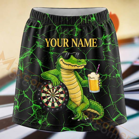 Maxcorners Darts Green Dinosaur Beer Dartboard Personalized 3D Skort, Skirts With Shorts