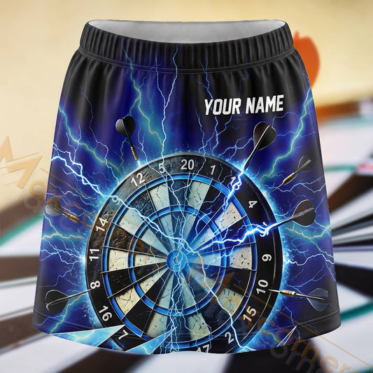 Maxcorners Darts Electric Blue Lightning Dartboard Personalized 3D Skort, Skirts With Shorts