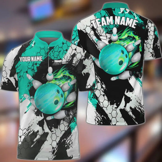 Maxcorners Bowling and Pins Hexagram 2 Multicolor Option Customized Name 3D Shirt