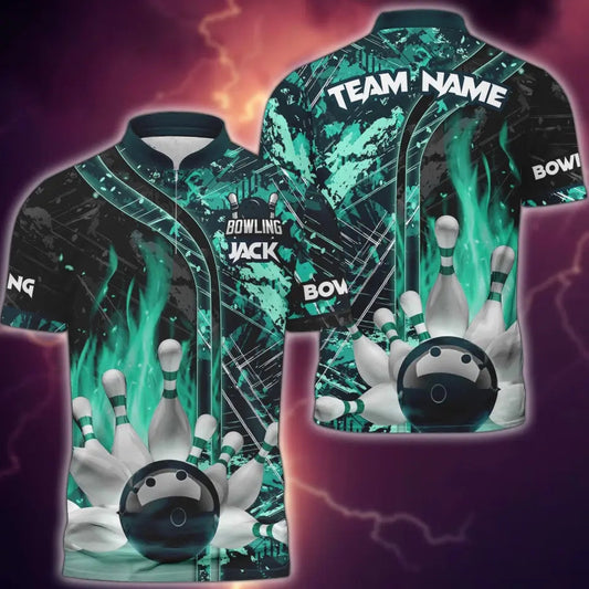 Maxcorners Bowling and Pins Abstract Grunge Texture 2 Multicolor Option Customized Name 3D Shirt