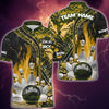 Maxcorners Bowling and Pins Abstract Grunge Texture 2 Multicolor Option Customized Name 3D Shirt
