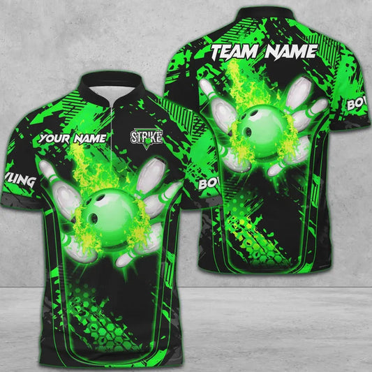 Maxcorners Bowling And Pins Abstract Grunge Texture Multicolor Option Customized Name 3D Shirt