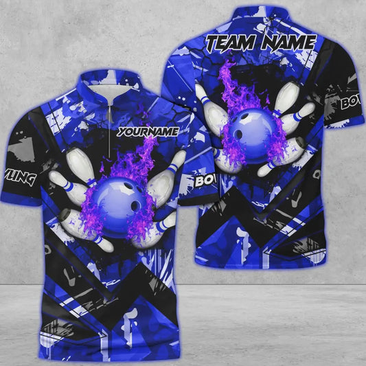 Maxcorners Bowling And Pins Abstract Grunge Texture XXX Multicolor Option Customized Name 3D Shirt