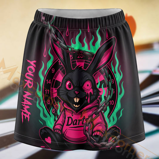 Maxcorners Darts Neon Pink Demon Rabbit Dartboard Personalized 3D Skort, Skirts With Shorts