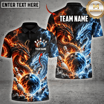 Maxcorners Bowling Fire Dragon & Flaming Energy Graphic Multicolor Customized Name, Team Name 3D Shirts
