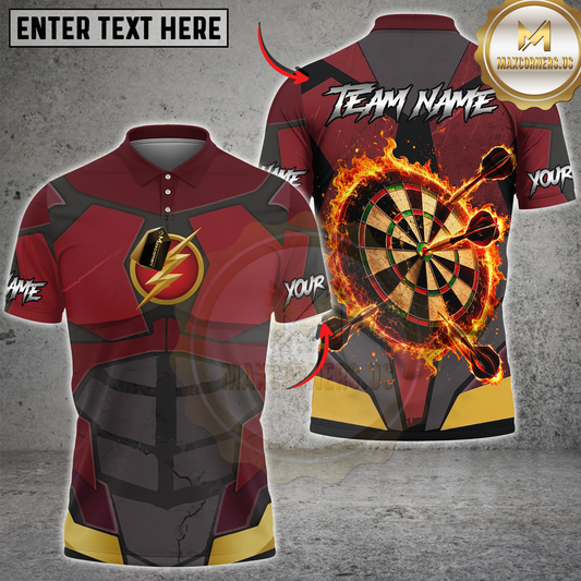 Maxcorners Darts Flaming Bullseye Personalized Name 3D Unisex Shirt