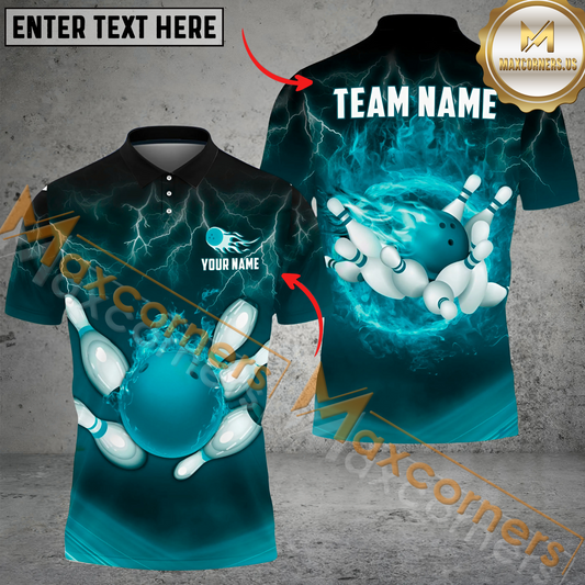 Maxcorners Thunder Color Bowling Jersey Multicolor Option Customized Name, Team Name 3D Polo Shirt
