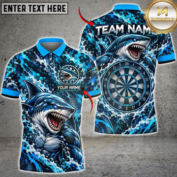 Maxcorners Darts Furious Shark Mascot Ocean Waves Target Board Splash Graphic Multicolor Customized Name, Team Name 3D Shirts