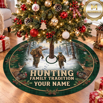 Maxcorners Hunting Father Child Family Tradition Personalized Name 3D Christmas Tree Skirt