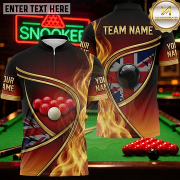 Maxcorners Snooker Black Burgundy Golden Flame Swirl Personalized Name 3D Unisex Shirt