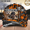 Maxcorners Dog Hunting And Duck Orange Black Geometric Camo Hunting Scene Multiple Options Personalized Name 3D Cap