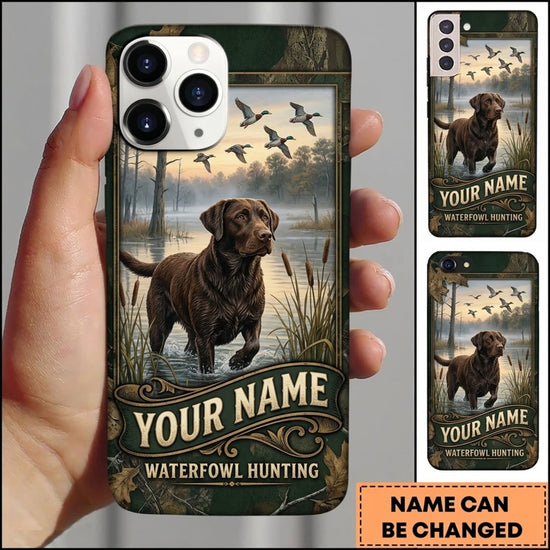 Maxcorners Duck Hunting Brown Retriever Rustic Woodland Hunting Scene Personalized Name 3D Phone Case